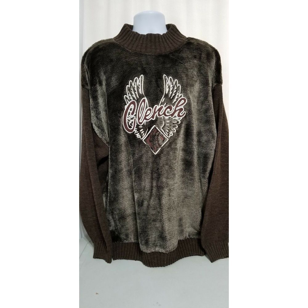 Vintage Men's Clench The Pride Series XXL Brown Sweater Wings Plush Pile Front